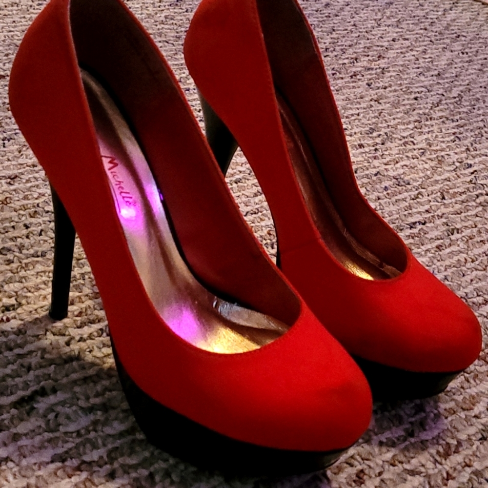 Red and black pumps. 4 inch heel